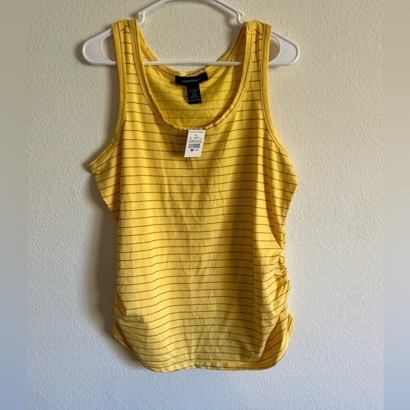 NWT Ashley Stewart, 14/16, yellow and silver striped rouche Stretcht side tank - Picture 1 of 7